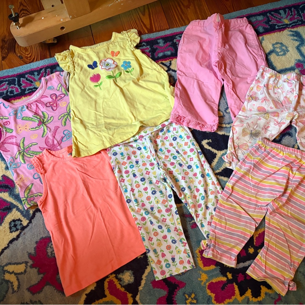Girls Mixed Pink & Yellow summer Set - Floral & Stripe Tops and Bottoms Osh Kosh